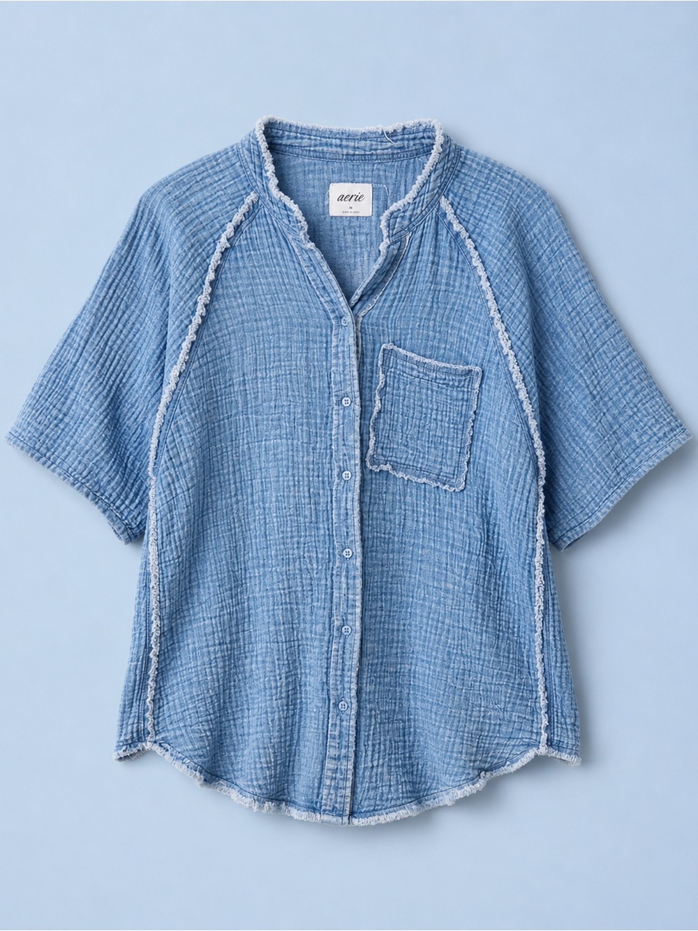 AERIE Pool to Party Mineral Wash Double Gauze Button Up Top Oversize XS